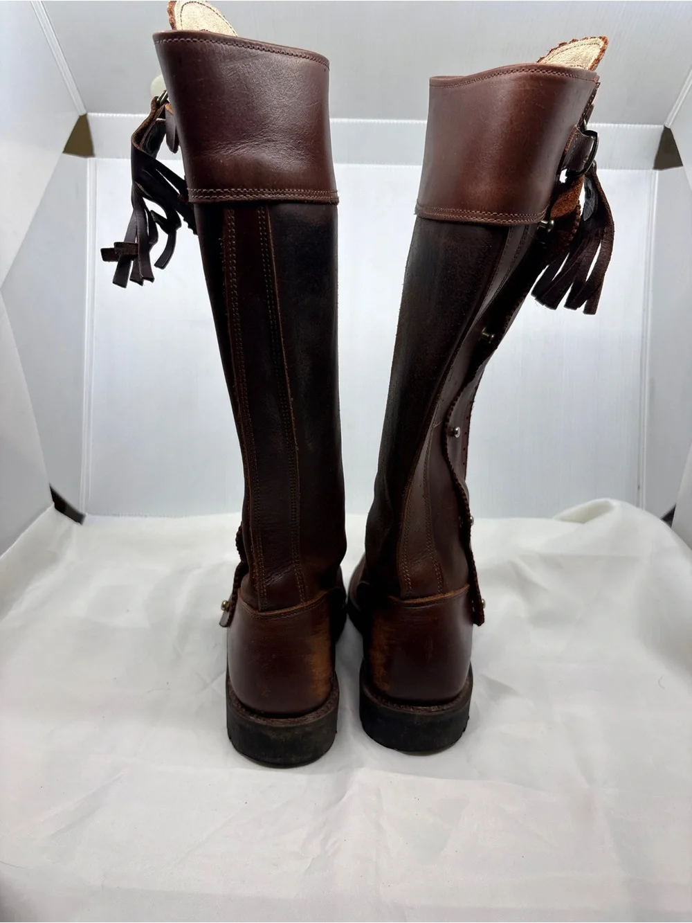 El Estribo Boots Womens Size 36 Brown Tall Leather Zip Tassel Spain Riding